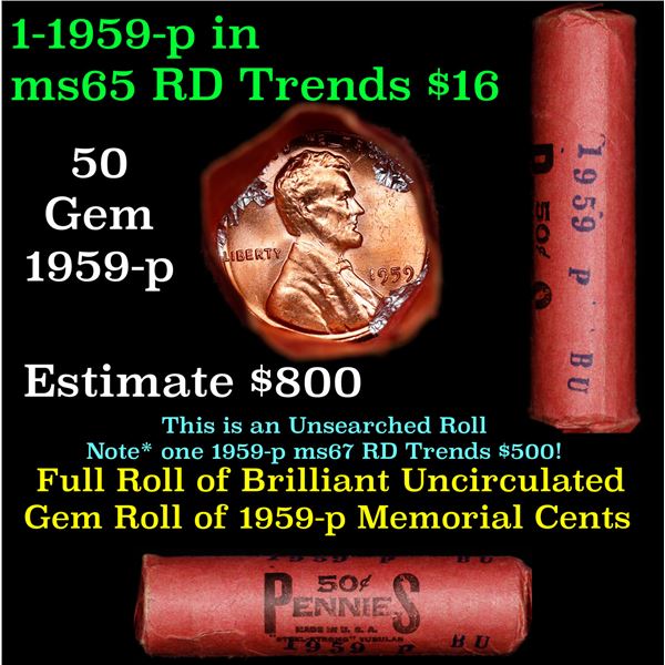 Shotgun Lincoln 1c roll, 1959-dp 50 pcs Steel Strong Wrapper.