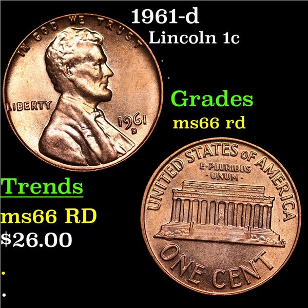 1961-d Lincoln Cent 1c Grades GEM+ Unc RD