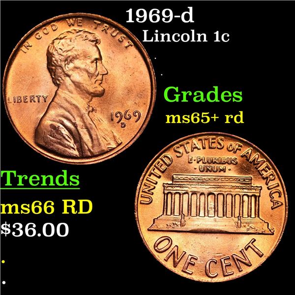 1969-d Lincoln Cent 1c Grades Gem+ Unc RD