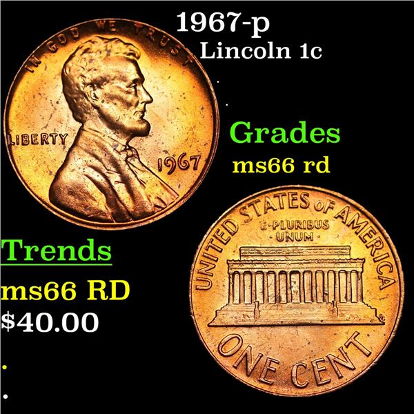 1967-p Lincoln Cent 1c Grades GEM+ Unc RD