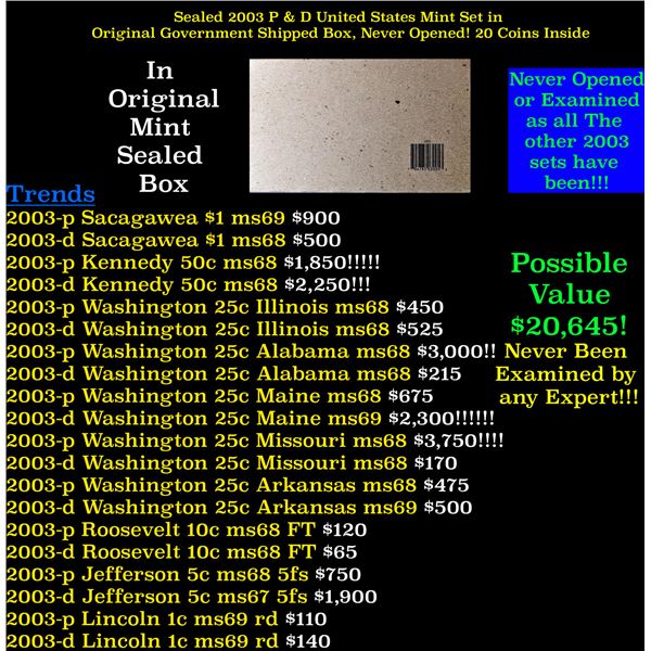 Sealed 2003 United States Mint Set in Original Government Shipped Box, Never Opened! 20 Coins Inside