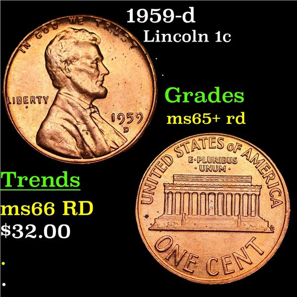 1959-d Lincoln Cent 1c Grades Gem+ Unc RD