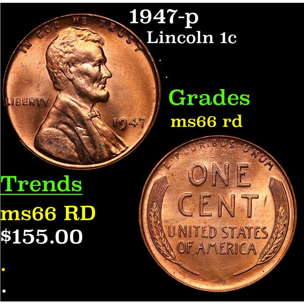 1947-p Lincoln Cent 1c Grades GEM+ Unc RD