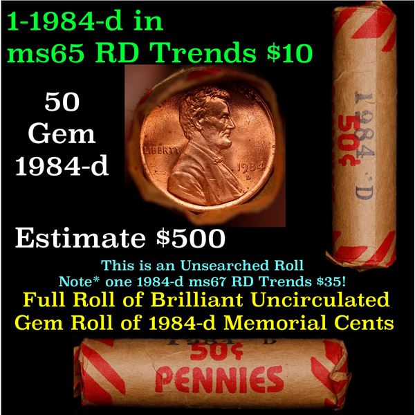 Shotgun Lincoln 1c roll, 1984-d 50 pcs Bank Wrapper.