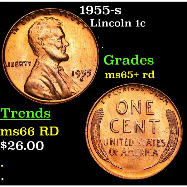 1955-s Lincoln Cent 1c Grades Gem+ Unc RD