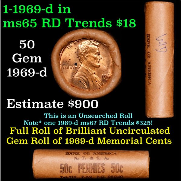 Shotgun Lincoln 1c roll, 1979-d 50 pcs Bank Of America Wrapper.