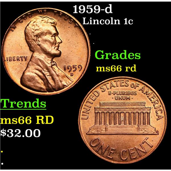 1959-d Lincoln Cent 1c Grades GEM+ Unc RD