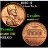 1959-d Lincoln Cent 1c Grades GEM+ Unc RD
