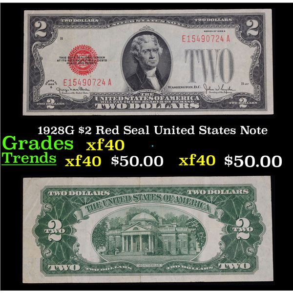 1928G $2 Red Seal United States Note Grades xf