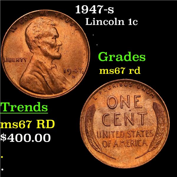 1947-s Lincoln Cent 1c Grades GEM++ Unc RD
