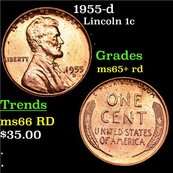1955-d Lincoln Cent 1c Grades Gem+ Unc RD