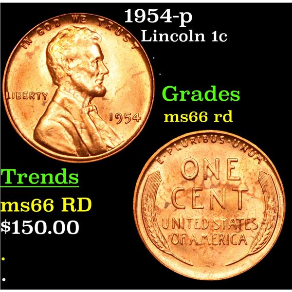 1954-p Lincoln Cent 1c Grades GEM+ Unc RD