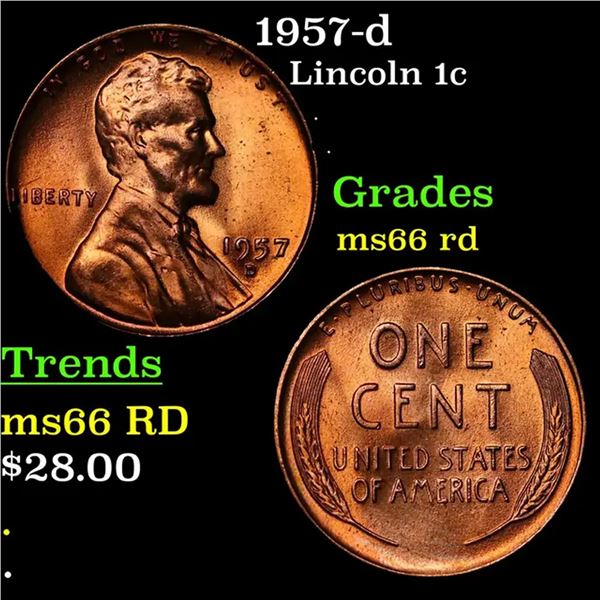 1957-d Lincoln Cent 1c Grades GEM+ Unc RD