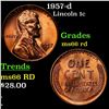 1957-d Lincoln Cent 1c Grades GEM+ Unc RD