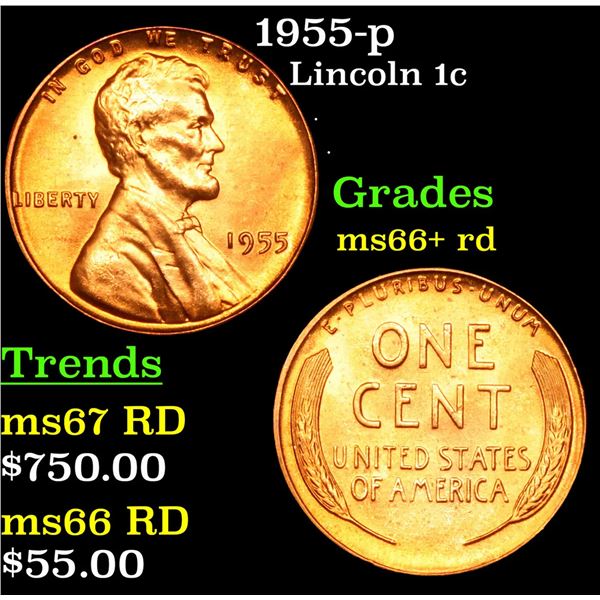 1955-p Lincoln Cent 1c Grades GEM++ RD