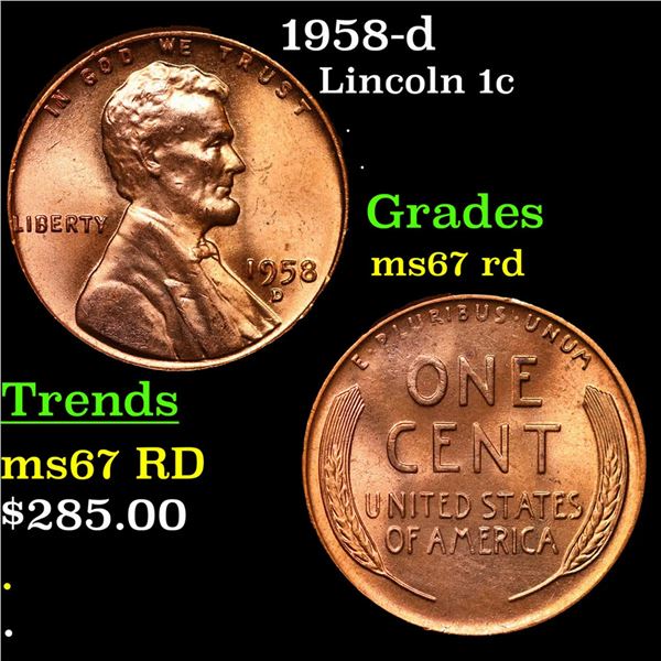 1958-d Lincoln Cent 1c Grades GEM++ Unc RD