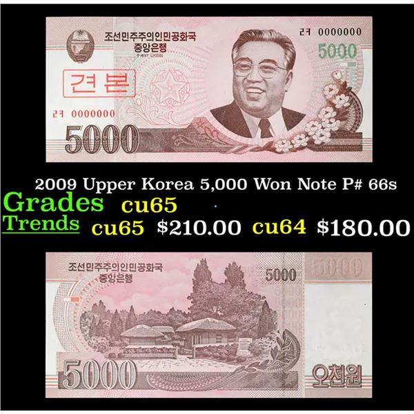 2009 Upper Korea 5,000 Won Note P# 66s Grades Gem CU
