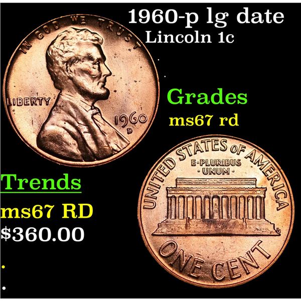 1960-p lg date Lincoln Cent 1c Grades GEM++ Unc RD