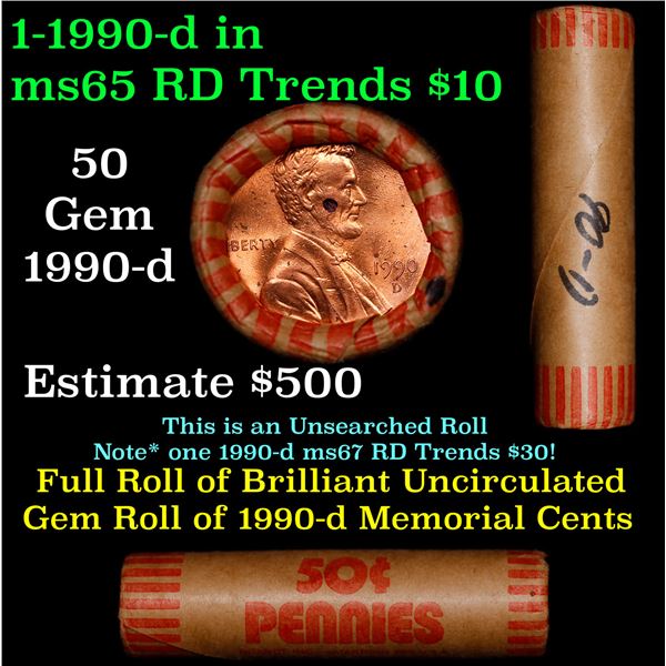 Shotgun Lincoln 1c roll, 1990-d 50 pcs Brandt Wrapper.