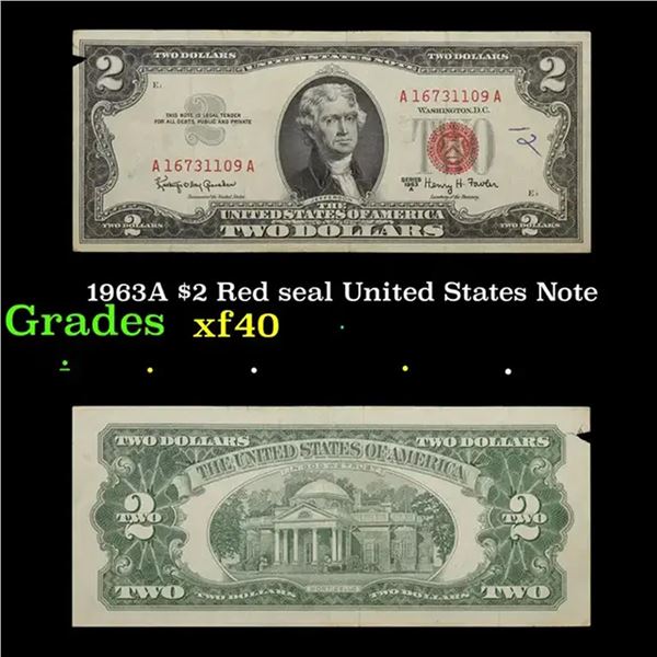 1963A $2 Red seal United States Note Grades xf