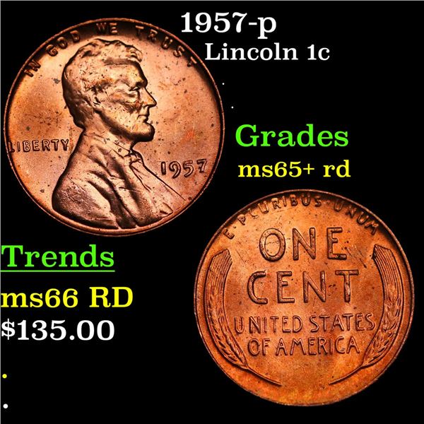 1957-p Lincoln Cent 1c Grades Gem+ Unc RD
