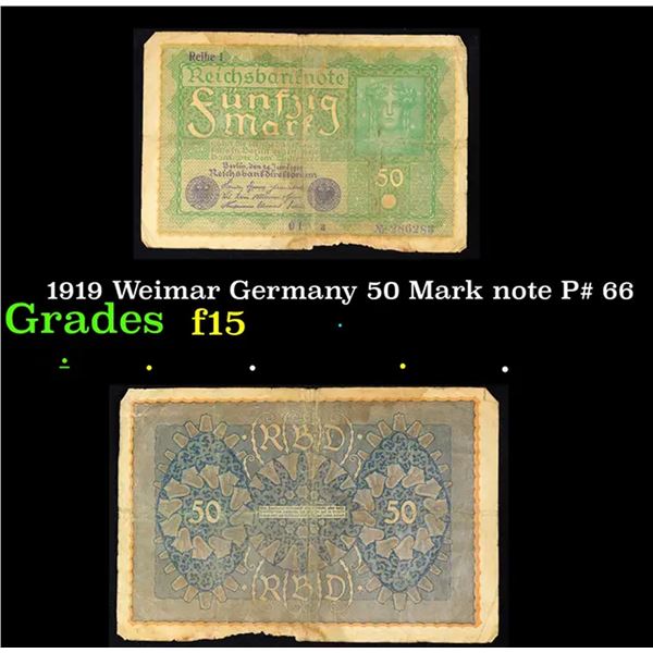 1919 Weimar Germany 50 Mark note P# 66 Grades f+