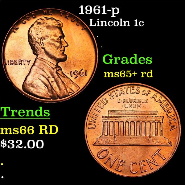 1961-p Lincoln Cent 1c Grades Gem+ Unc RD