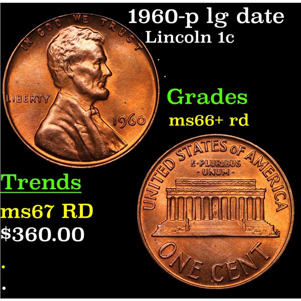 1960-p lg date Lincoln Cent 1c Grades GEM++ RD