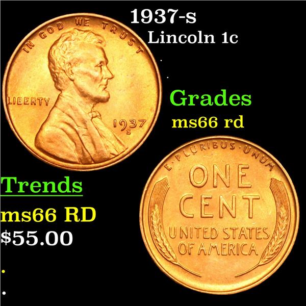 1937-s Lincoln Cent 1c Grades GEM+ Unc RD