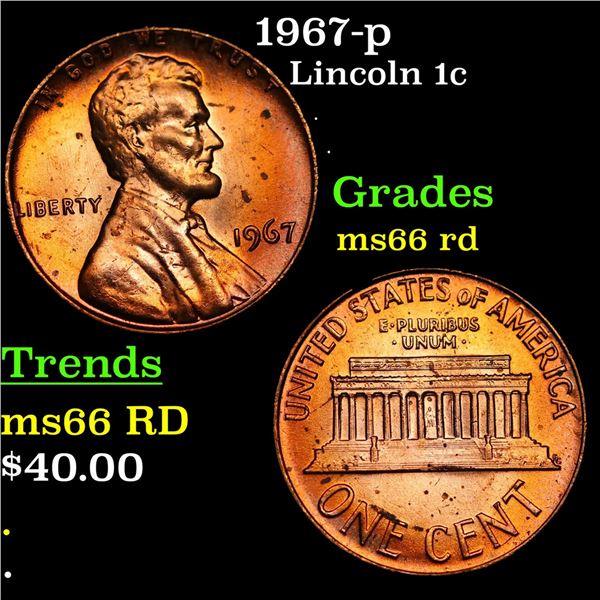 1967-p Lincoln Cent 1c Grades GEM+ Unc RD