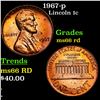 1967-p Lincoln Cent 1c Grades GEM+ Unc RD