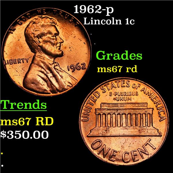 1962-p Lincoln Cent 1c Grades GEM++ Unc RD