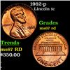 1962-p Lincoln Cent 1c Grades GEM++ Unc RD