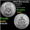 1964 Bermuda 1 Crown Silver Coin KM# 14 Grades GEM Unc
