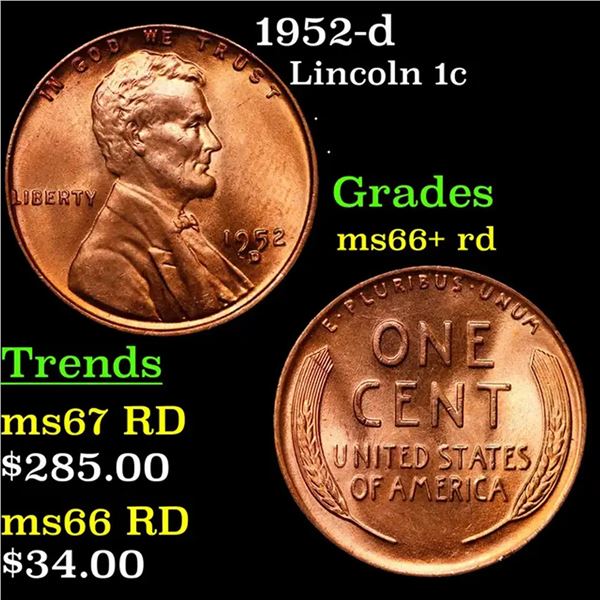 1952-d Lincoln Cent 1c Grades GEM++ RD