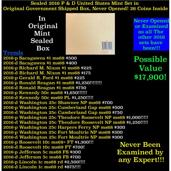 Sealed 2016 United States Mint Set in Original Government Shipped Box, Never Opened! 26 Coins Inside