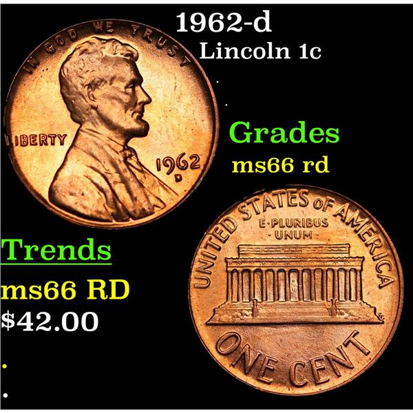 1962-d Lincoln Cent 1c Grades GEM+ Unc RD