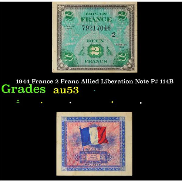 1944 France 2 Franc Allied Liberation Note P# 114B Grades Select AU