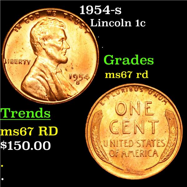 1954-s Lincoln Cent 1c Grades GEM++ Unc RD