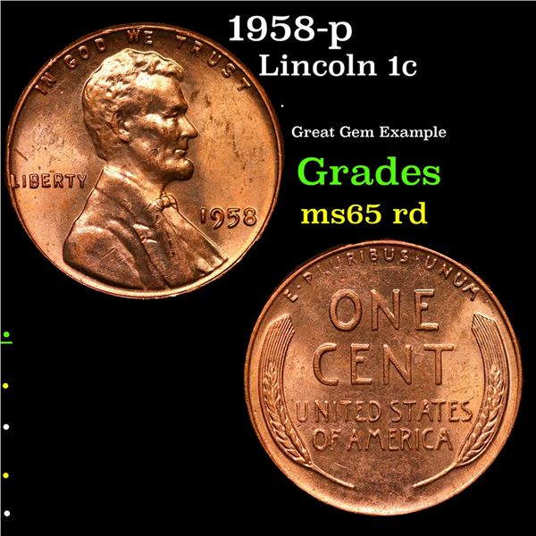 1958-p Lincoln Cent 1c Grades GEM Unc RD
