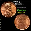 Image 1 : 1958-p Lincoln Cent 1c Grades GEM Unc RD