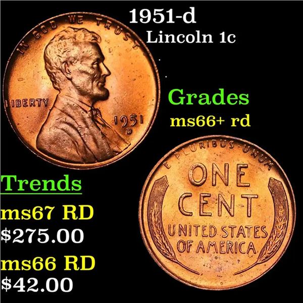 1951-d Lincoln Cent 1c Grades GEM++ RD
