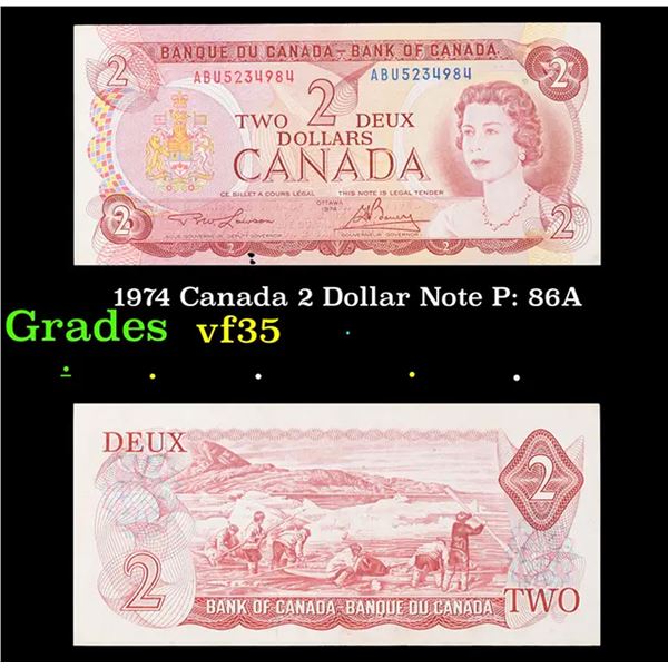 1974 Canada 2 Dollar Note P: 86A Grades vf++