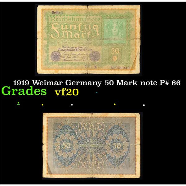 1919 Weimar Germany 50 Mark note P# 66 Grades vf, very fine