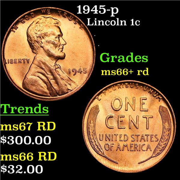 1945-p Lincoln Cent 1c Grades GEM++ RD