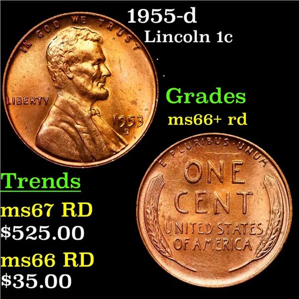 1955-d Lincoln Cent 1c Grades GEM++ RD