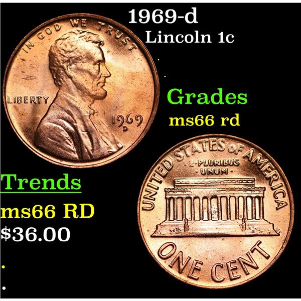 1969-d Lincoln Cent 1c Grades GEM+ Unc RD