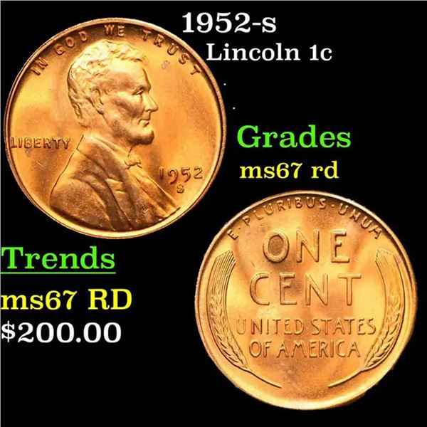1952-s Lincoln Cent 1c Grades GEM++ Unc RD