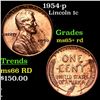 1954-p Lincoln Cent 1c Grades Gem+ Unc RD