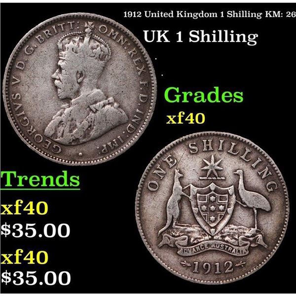 1912 United Kingdom 1 Shilling KM: 26 Grades xf